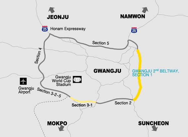 Gwangju Second Beltway Section 1 map